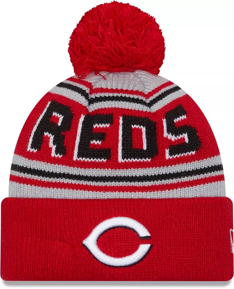 

Вязаная шапка New Era для взрослых Cincinnati Reds Red Word с помпоном