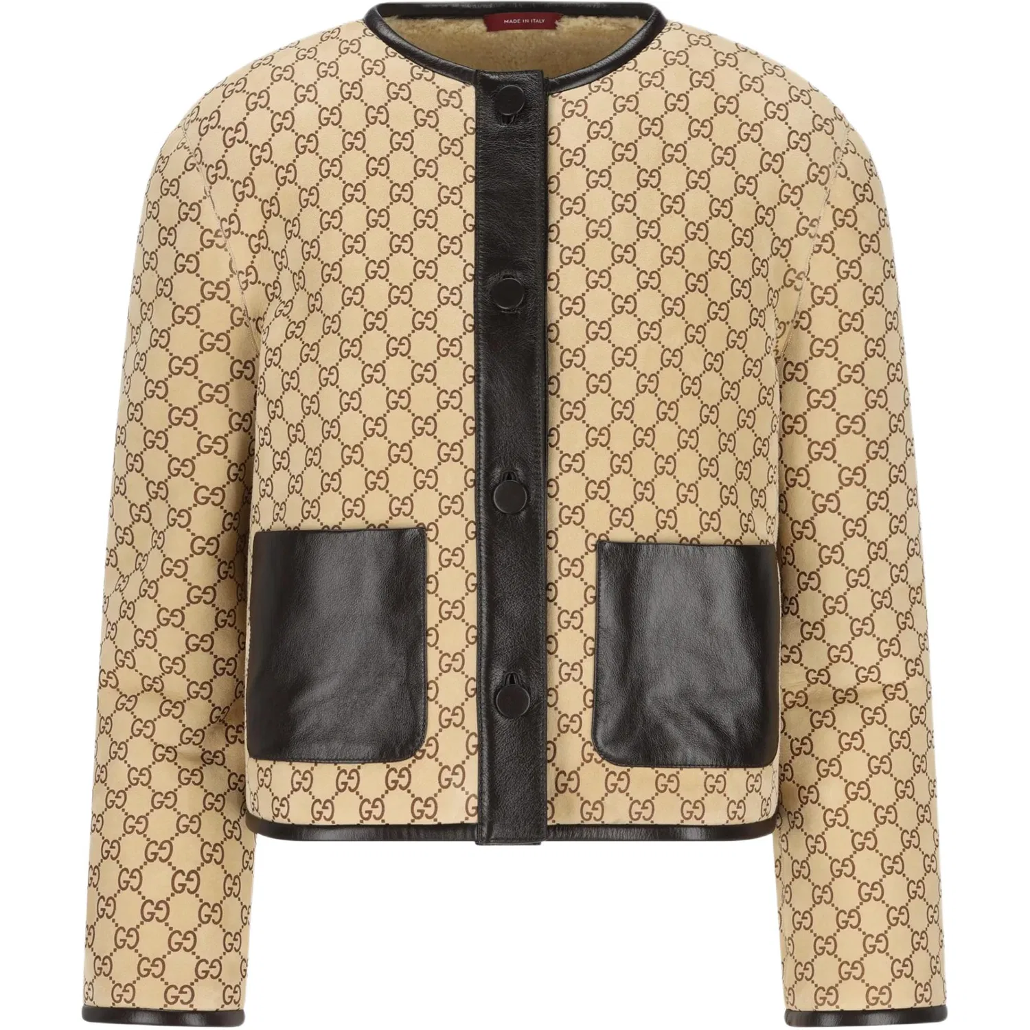 Кожаная куртка GUCCI с принтом GG, овчина, бежевый