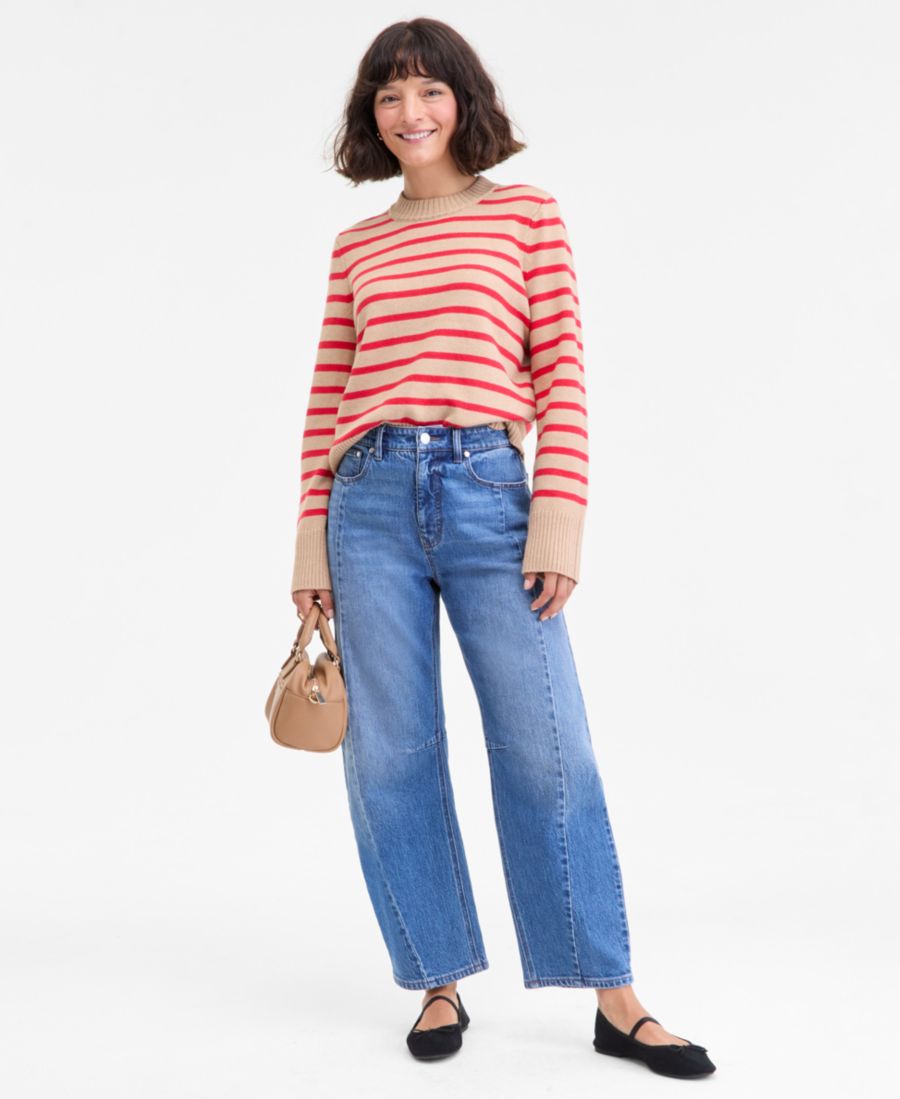 

Женский свитер с длинными рукавами и круглым вырезом, размеры XXS-3X On 34th, Red Stripe