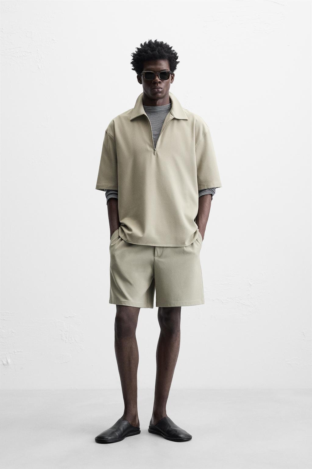 

Комфортная рубашка поло на молнии ZARA, цвет Apple green
