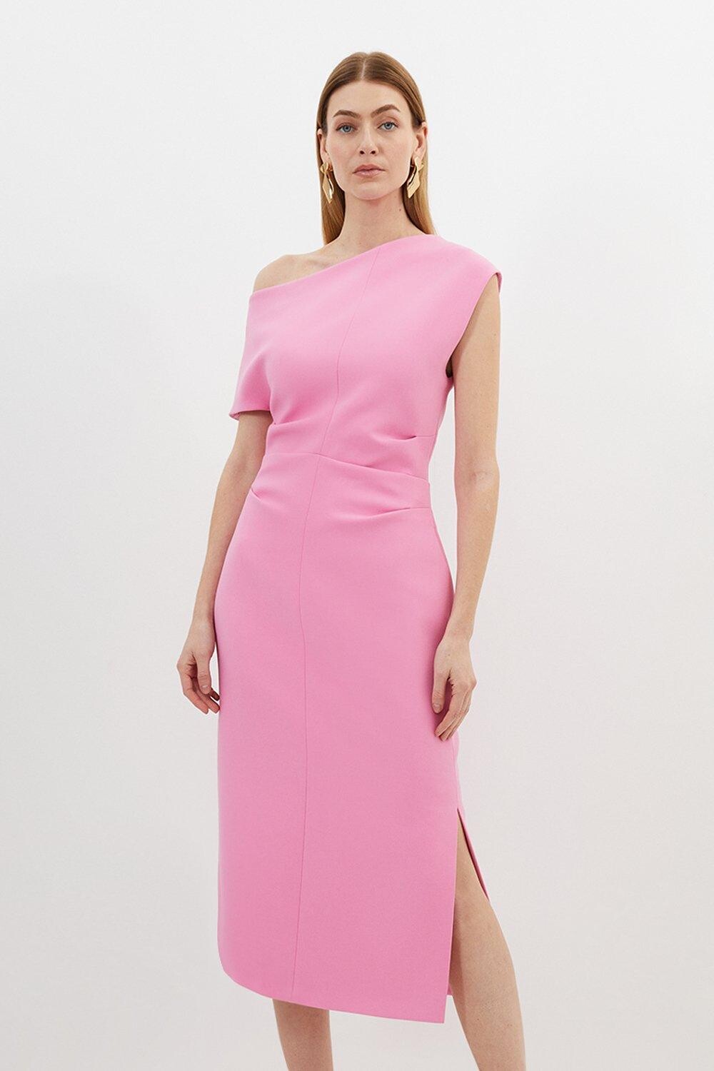 

Компактное эластичное платье миди с заниженными плечами Karen Millen, розовый