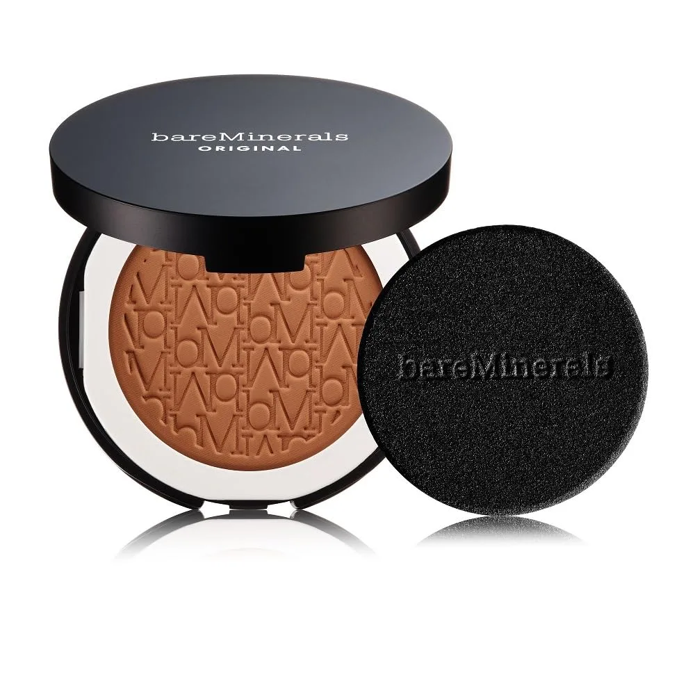 bareMinerals Original Pressed Powder Foundation Mineral SPF 15 - без талька, сияющий финиш, регулируемая плотность покрытия, веганский продукт, чистая косметика., AZ Warm Dark 26