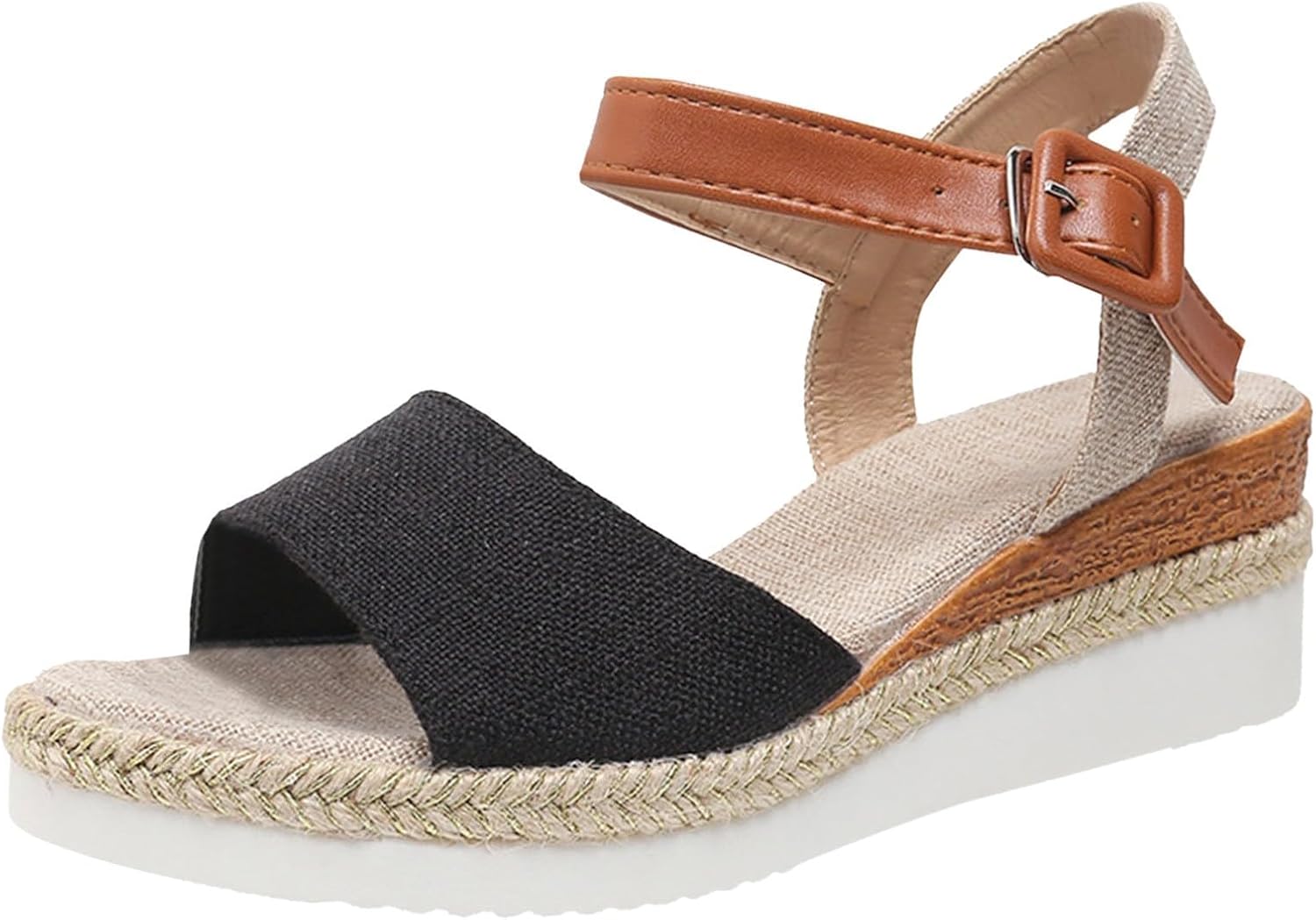 

Ортопедические сандалии для женщин, летние платформенные сандалии на танкетке, элегантные с открытым носком с ремешком на щиколотке, эспадрильи, повседневные слипоны, пляжная обувь в стиле бохо, удобная обувь для улицы Generic, черный