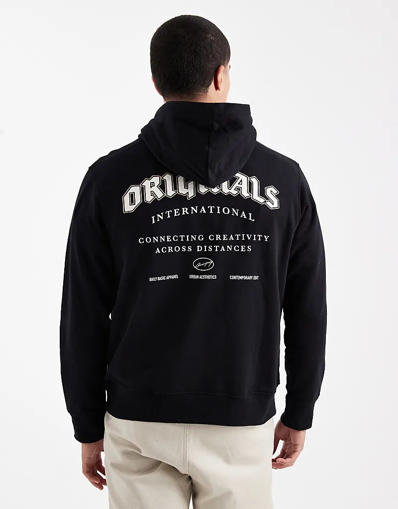 

Толстовка Jack & Jones oversize с оригинальным принтом на спине черного цвета