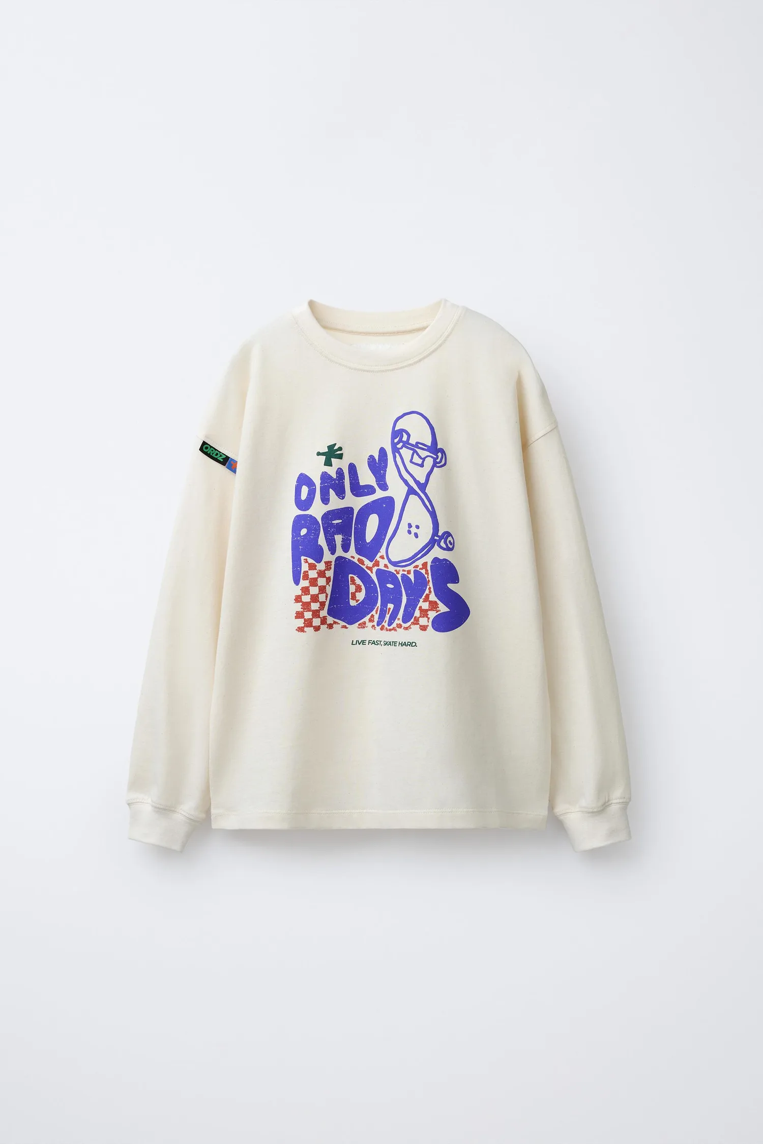Футболка с принтом и этикеткой Zara, экрю