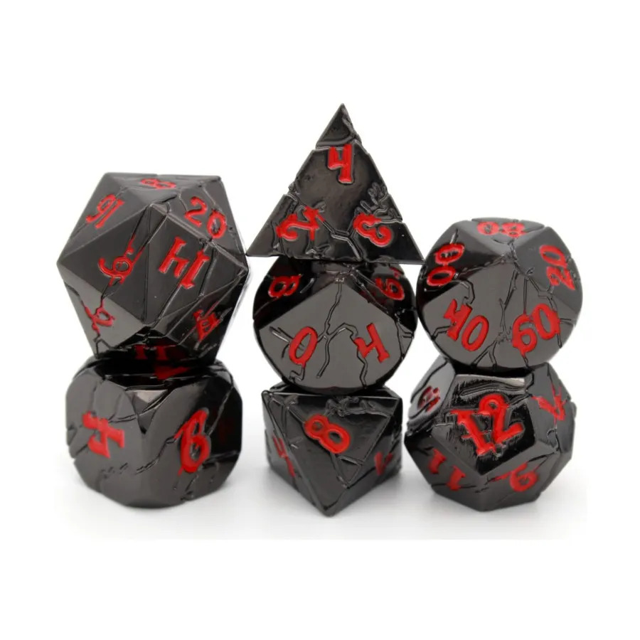 

Набор кубиков повреждения Poly Set — блестящий черный с красным (7), Wood and Metal Dice (Dice Envy)
