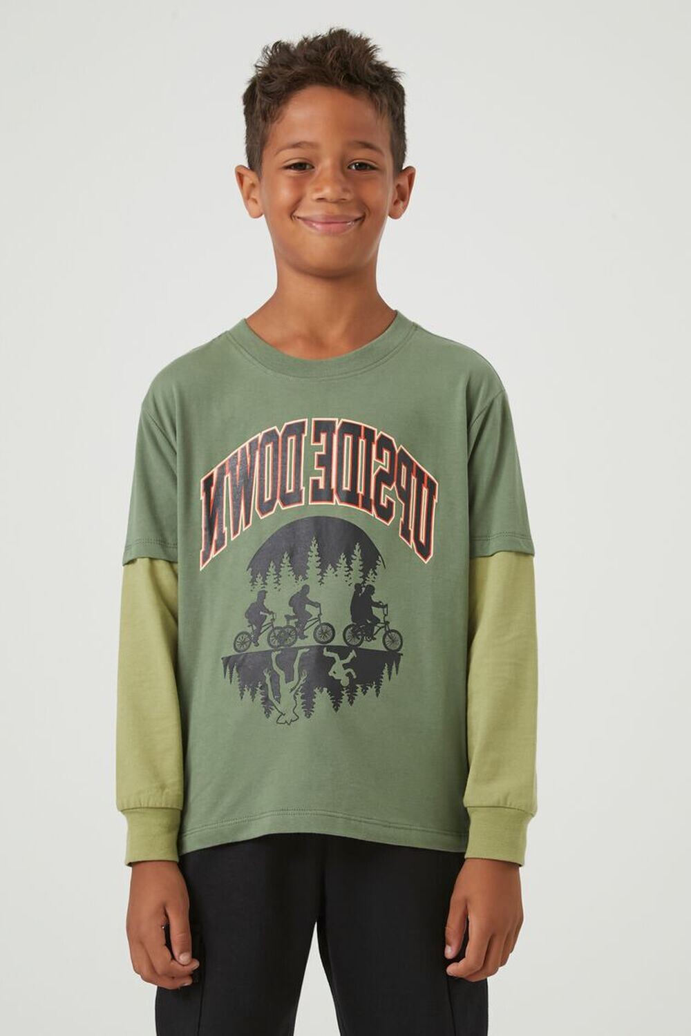 

Детская комбинированная футболка Upside Down Forever 21, оливковый, Зеленый, Детская комбинированная футболка Upside Down Forever 21, оливковый