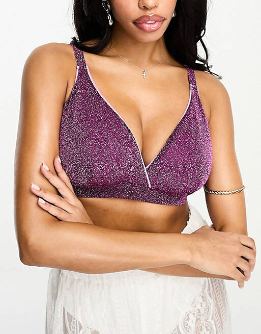 

Розовый укороченный бикини с блестками и запахом ASOS DESIGN Fuller Bust