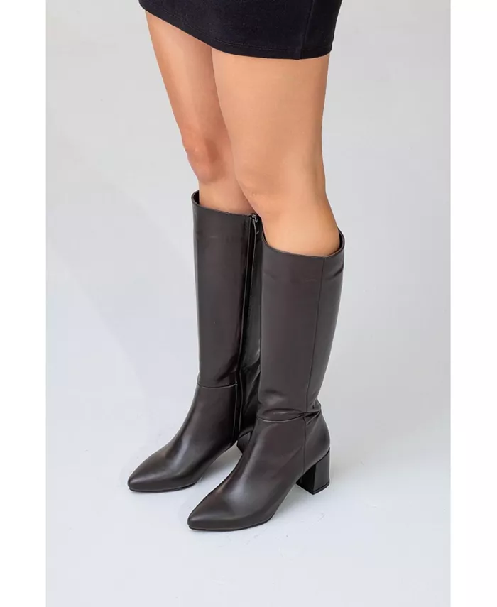 Кожаные ботинки до колена Sejas на квадратном каблуке (женские) Forever & Always Shoes, коричневый — фото 4