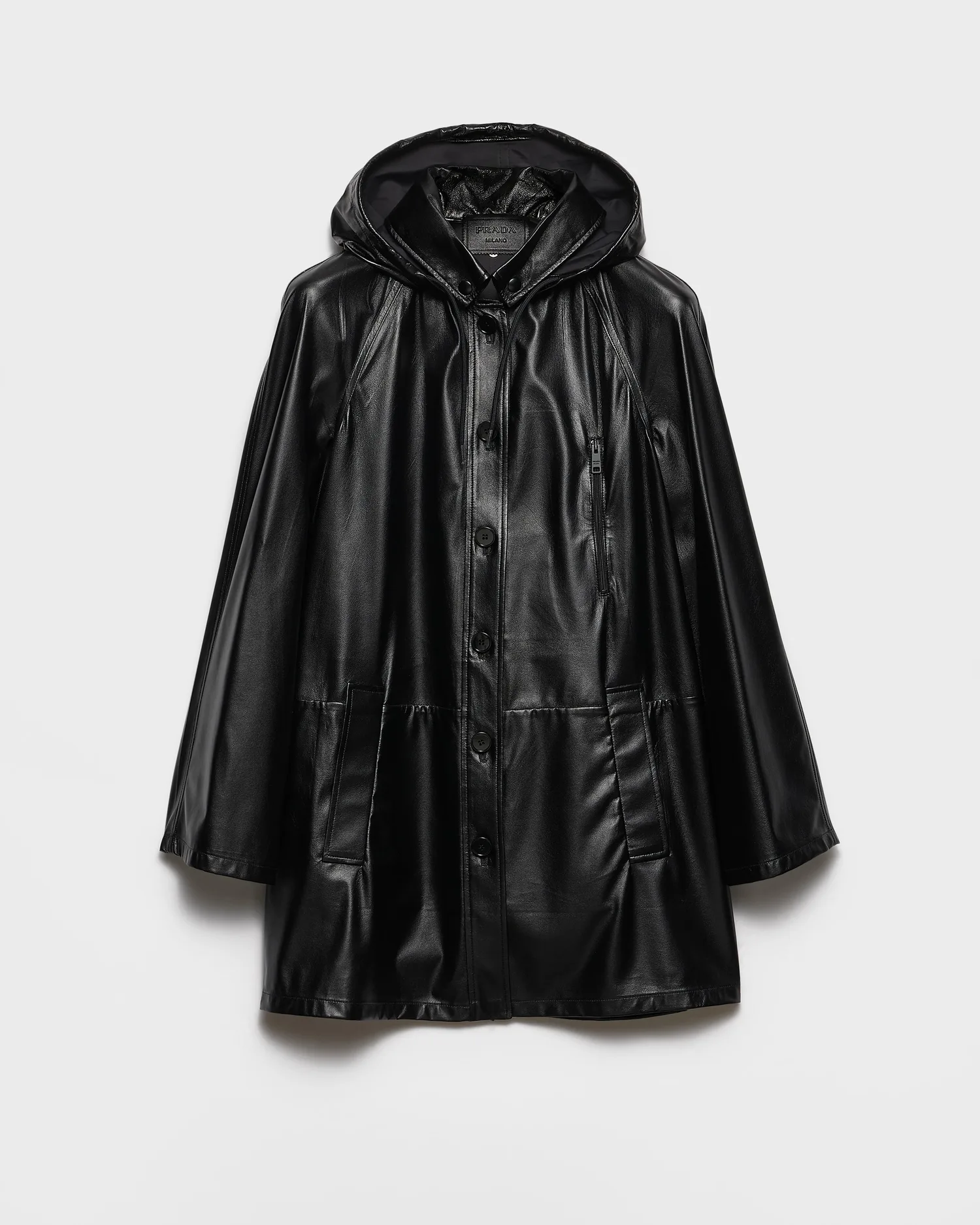 Куртка-кабан с капюшоном из наппы и ткани Prada, черный