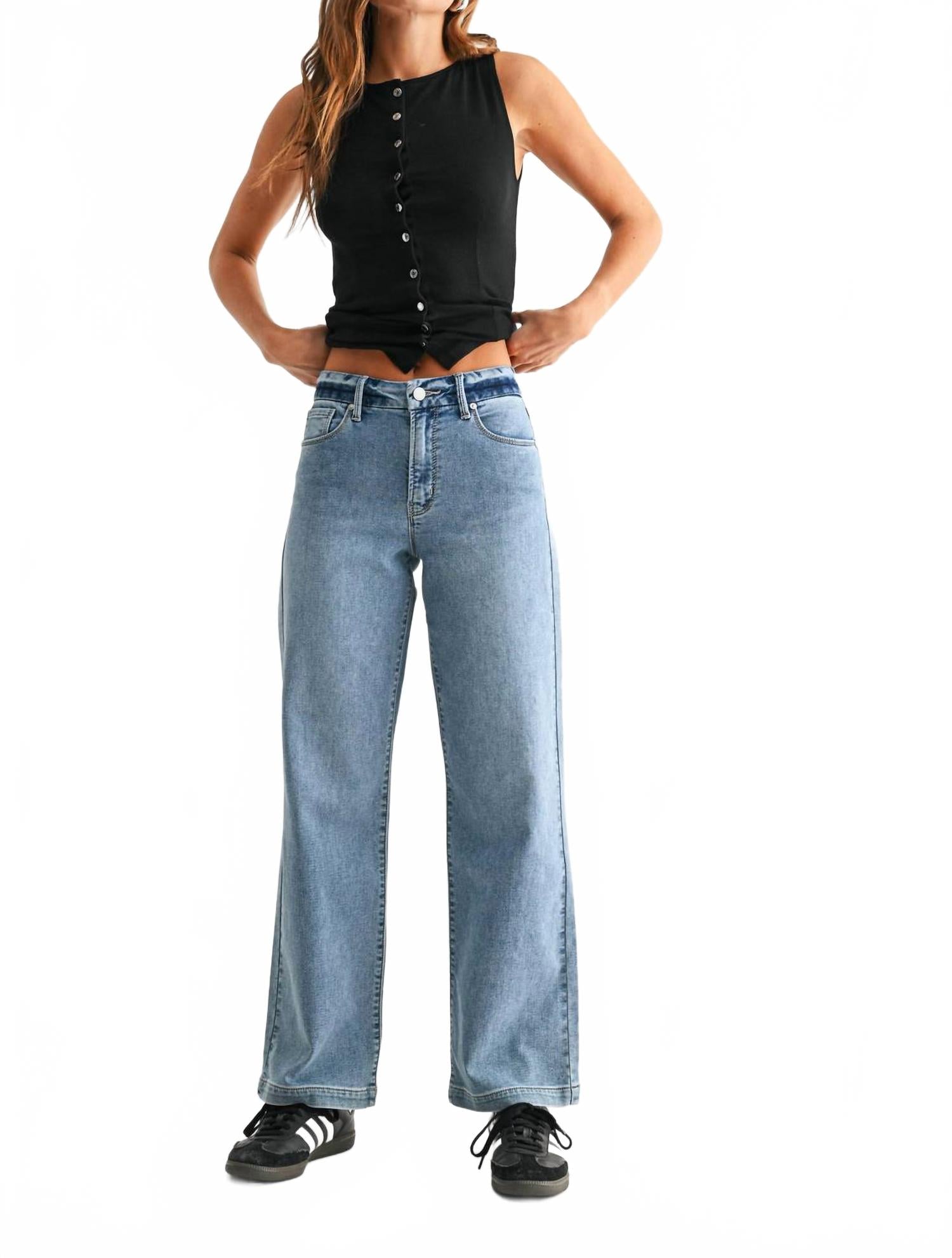 

JBD. Женские узкие джинсы-свитшоты с широкими штанинами, синего цвета