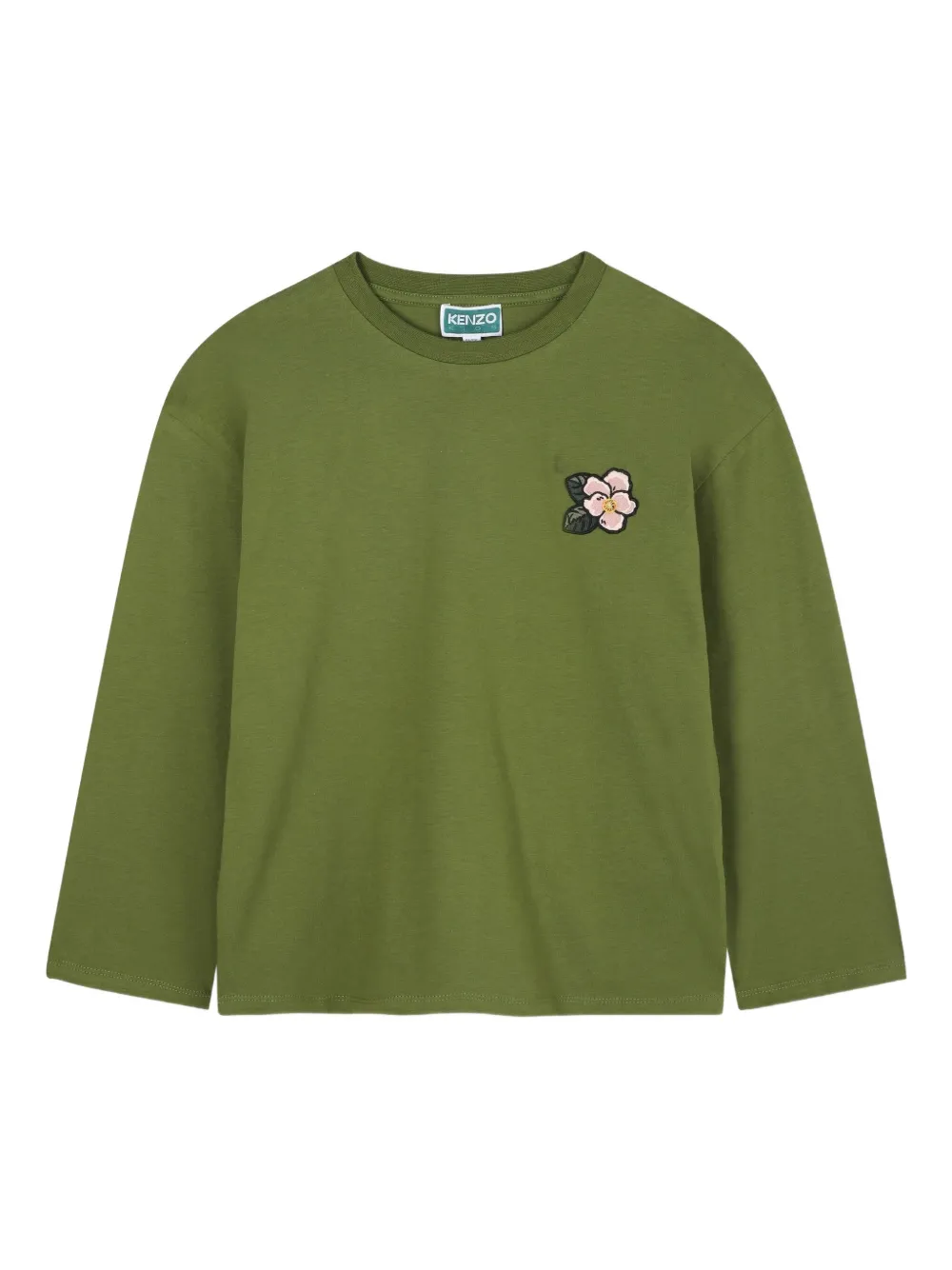 

Футболка с длинными рукавами и цветочной вышивкой Kenzo Kids, зеленый