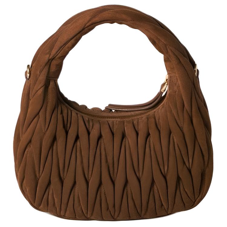 MIU MIU Маленькая женская сумка на одно плечо из стёганой овчины Dark Brown — фото 3