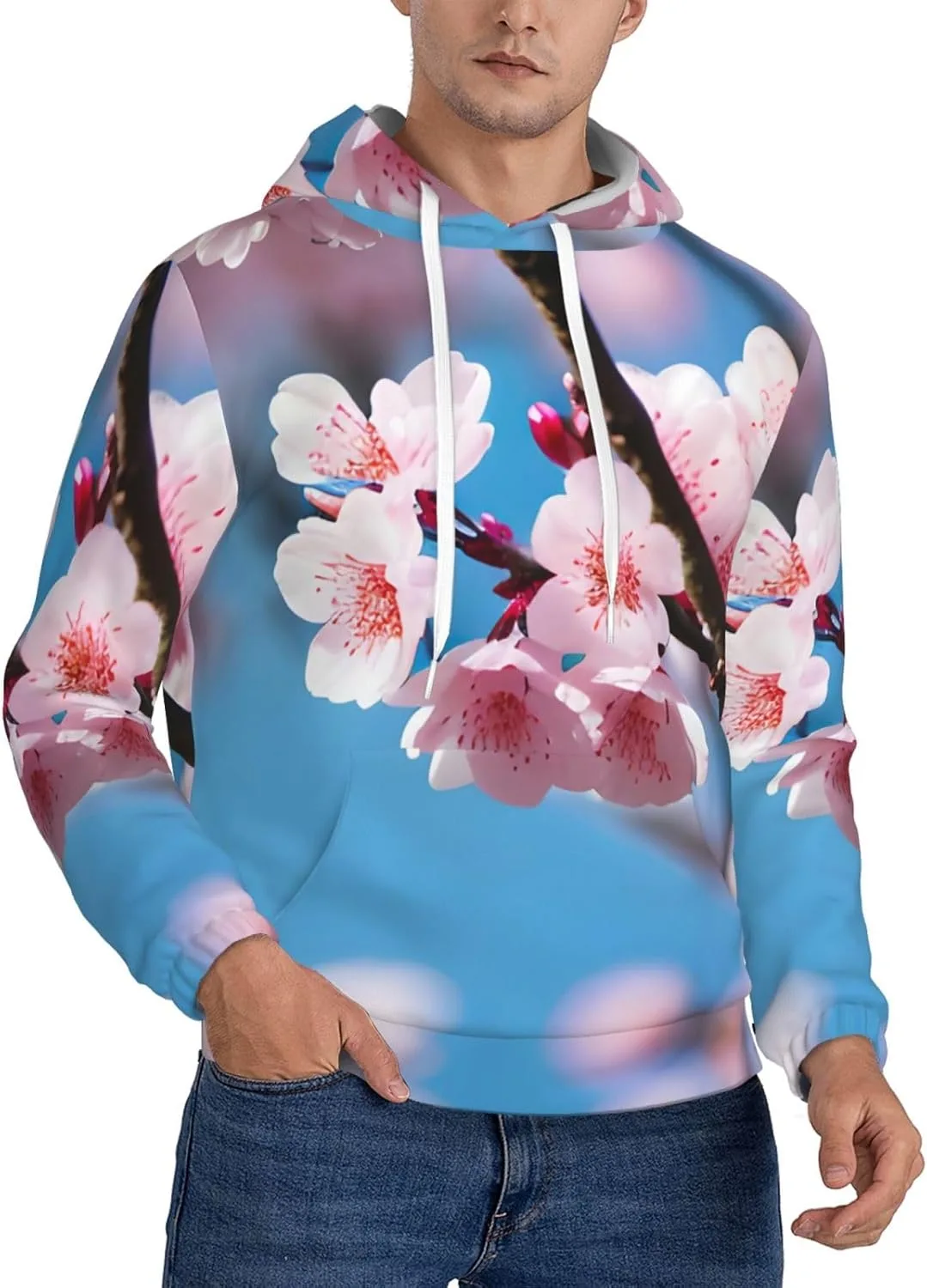 

Мужская флисовая худи с капюшоном Large, мягкая и теплая, с карманом, принт "вишневый цвет" SamLng