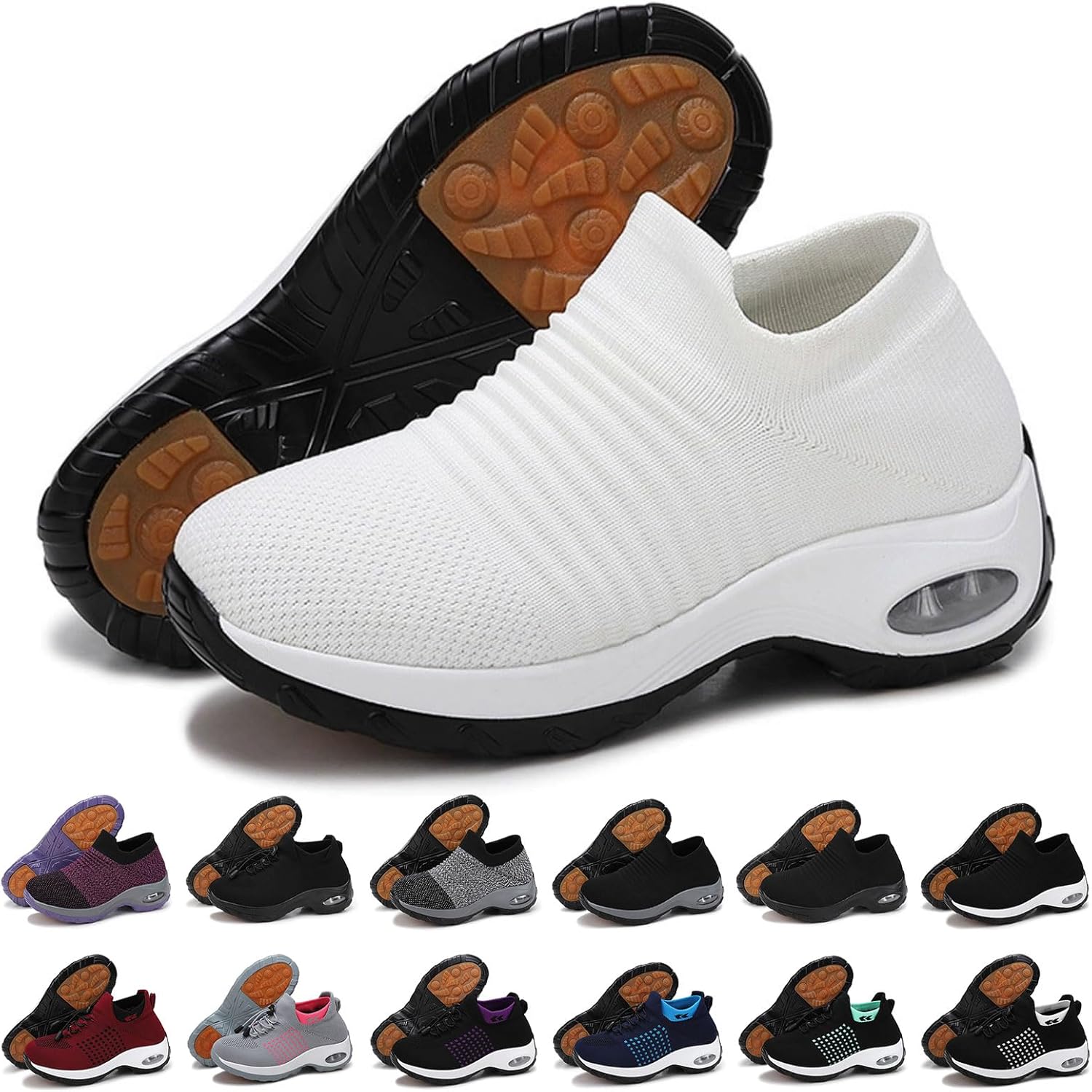 

Дышащие кроссовки-сетки без шнурков, с мягкой воздушной подушкой и поддержкой свода стопы, обувь при плантарном фасците, легкие удобные кроссовки с толстой подошвой для артрита и боли в пятке Lghlmcl, Multicolor 01