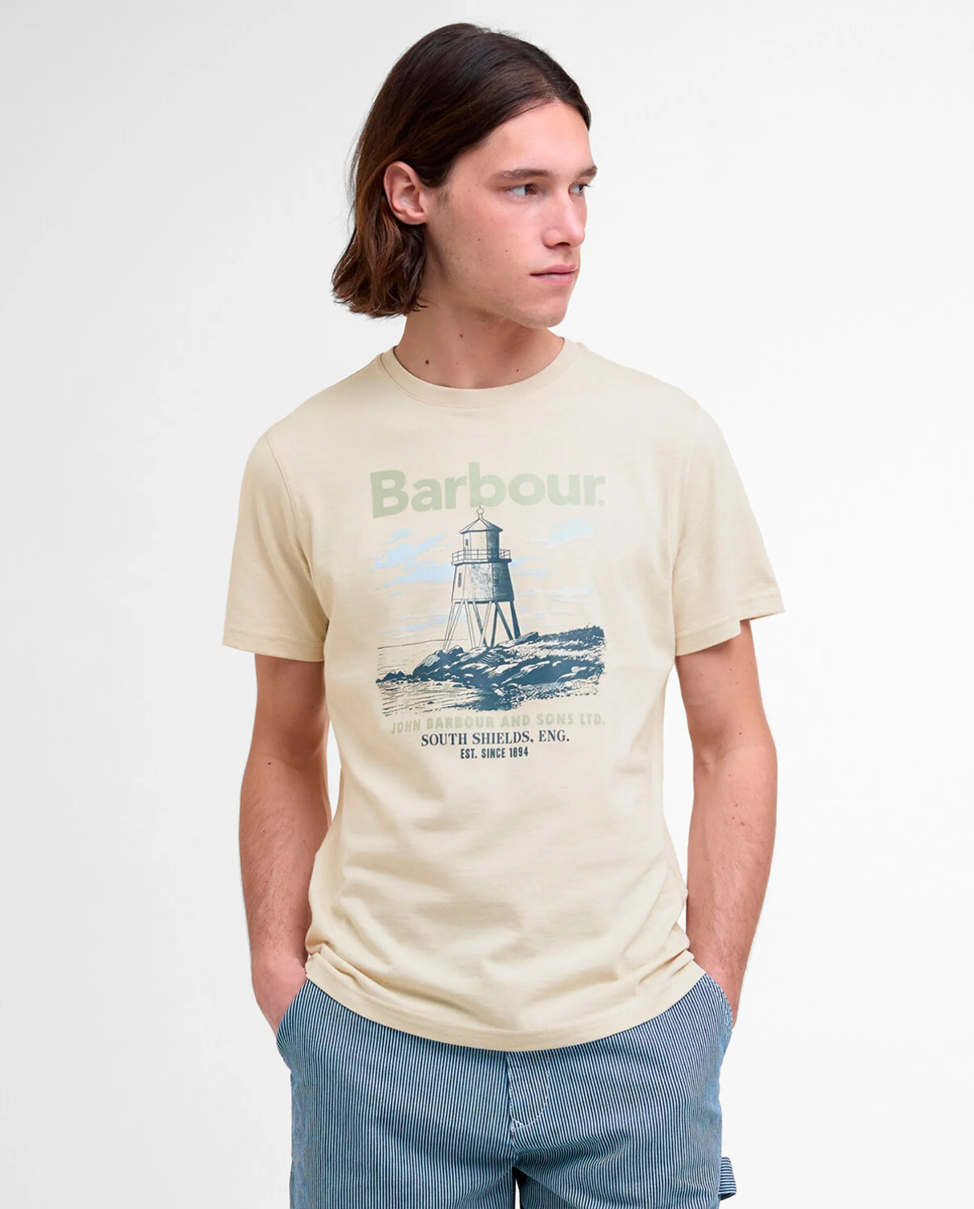 

Мужская футболка с коротким рукавом и принтом на груди Barbour, бежевый
