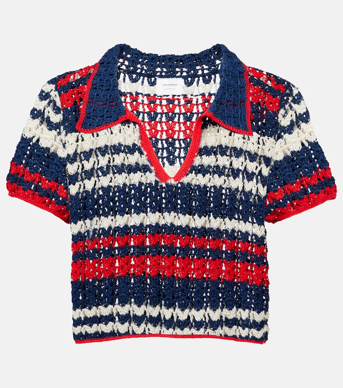 

Короткий топ из хлопка крючком Anna Kosturova, Red Navy Cream