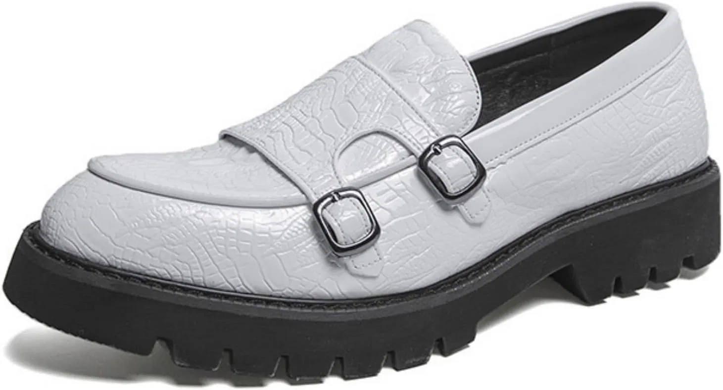 Лоферы мужские на платформе, без бренда, модель Classic Double Buckle Dress Shoes, белый Dwihuize