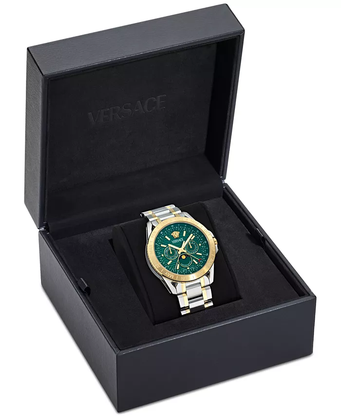 Мужские часы Swiss V-Galaxy Moonphase с двухцветным браслетом из нержавеющей стали, 43 мм Versace — фото 4