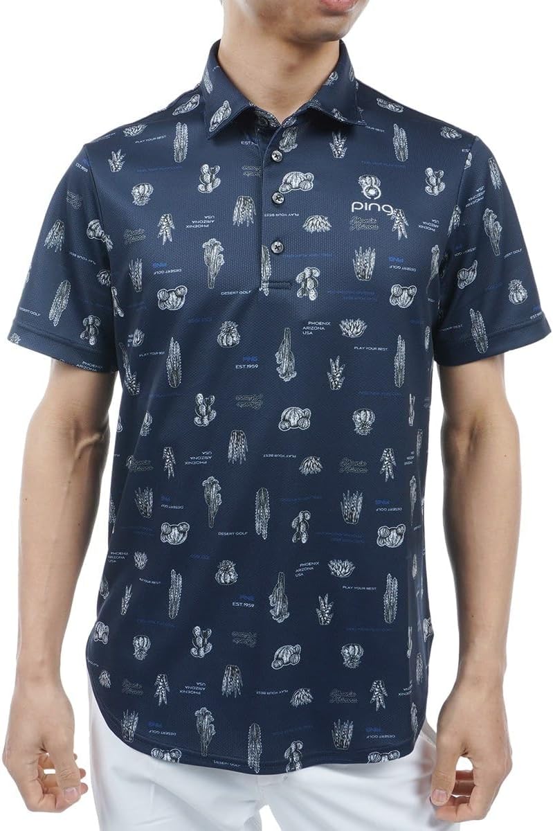 

Мужская рубашка-поло с коротким рукавом (принт кактуса, влагоотводящая, быстросохнущая) / для гольфа / 621-4160315 Ping Apparel, темно-синий