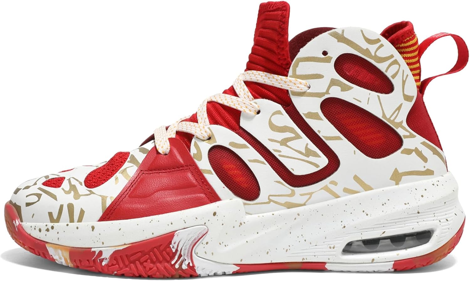 

Мужские баскетбольные кроссовки ASHION, модные, дышащие, с нескользящей подошвой, поддержкой свода стопы, для бега и спорта, белый/красный