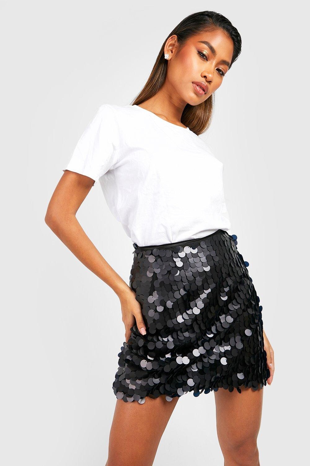 

Мини-юбка с пайетками Boohoo, черный
