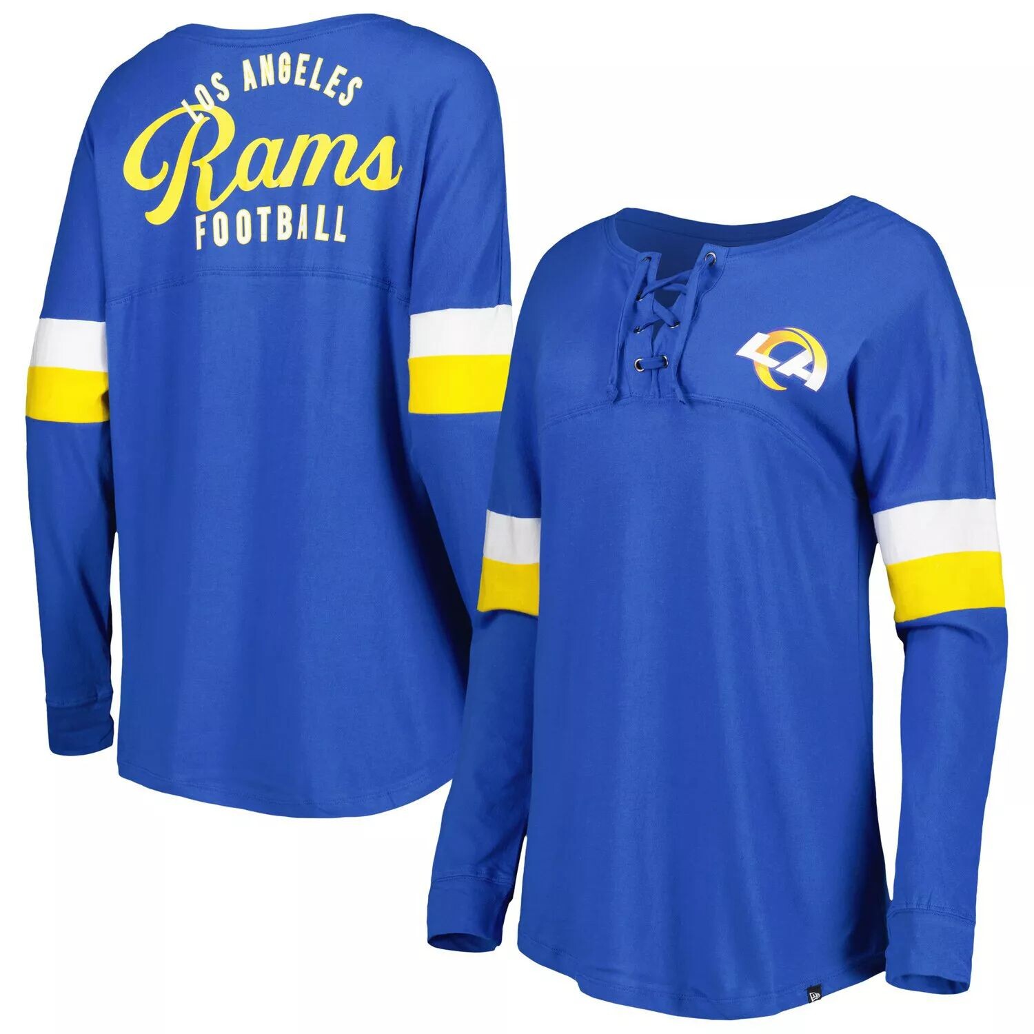 

Женская футболка New Era Royal Los Angeles Rams Athletic Varsity со шнуровкой и длинными рукавами New Era