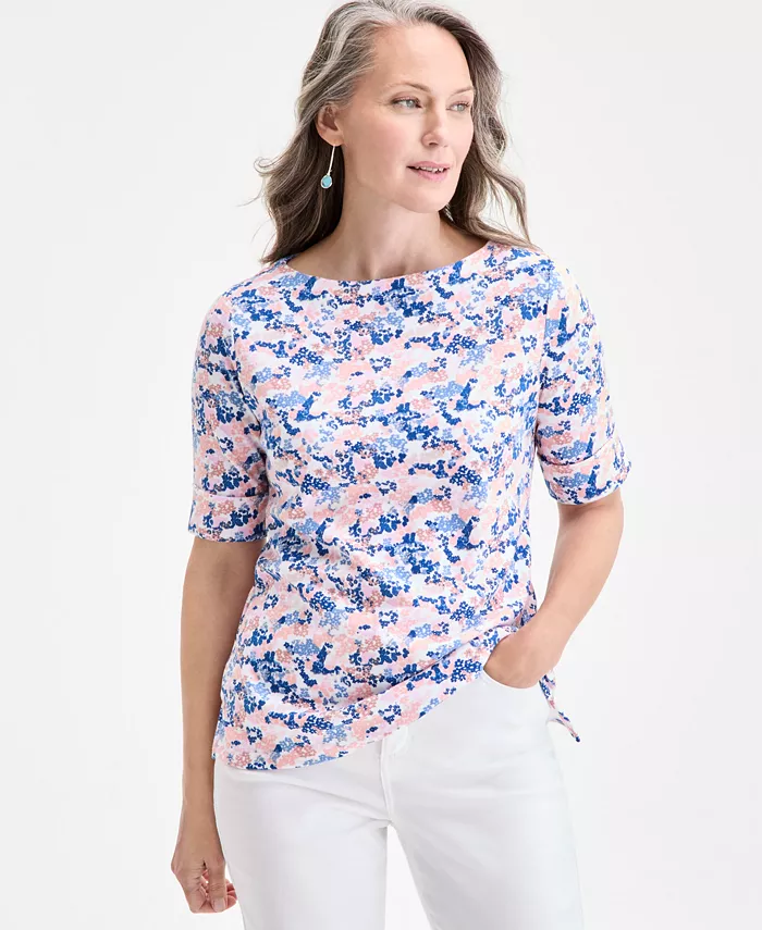 

Женская блуза с принтом и лодочкой, с рукавом три четверти Style & Co, розовый