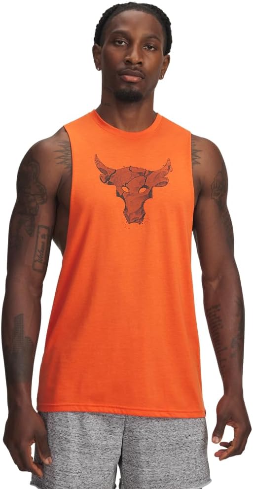 

Under Armour мужская майка Project Rock Payoff без рукавов с принтом, (844) Orange Base/Black