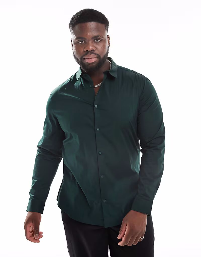 

Строгая облегающая рубашка ASOS DESIGN цвета сосны