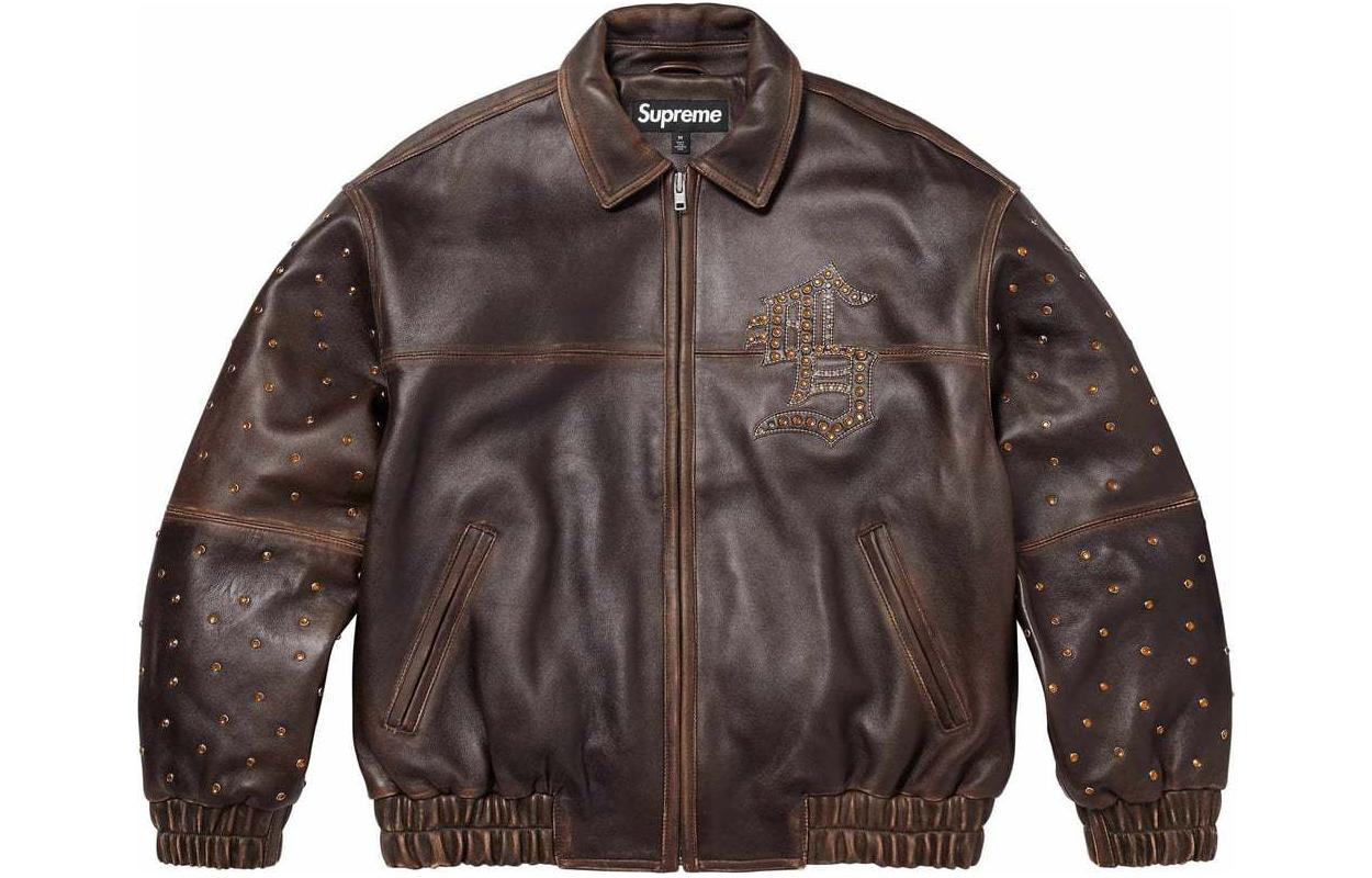

Supreme Кожаная куртка с инкрустацией камнями, Brown/Brown