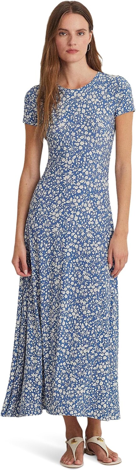 

Платье LAUREN Ralph Lauren Floral Stretch Jersey Tee Dress, цвет Blue/Cream