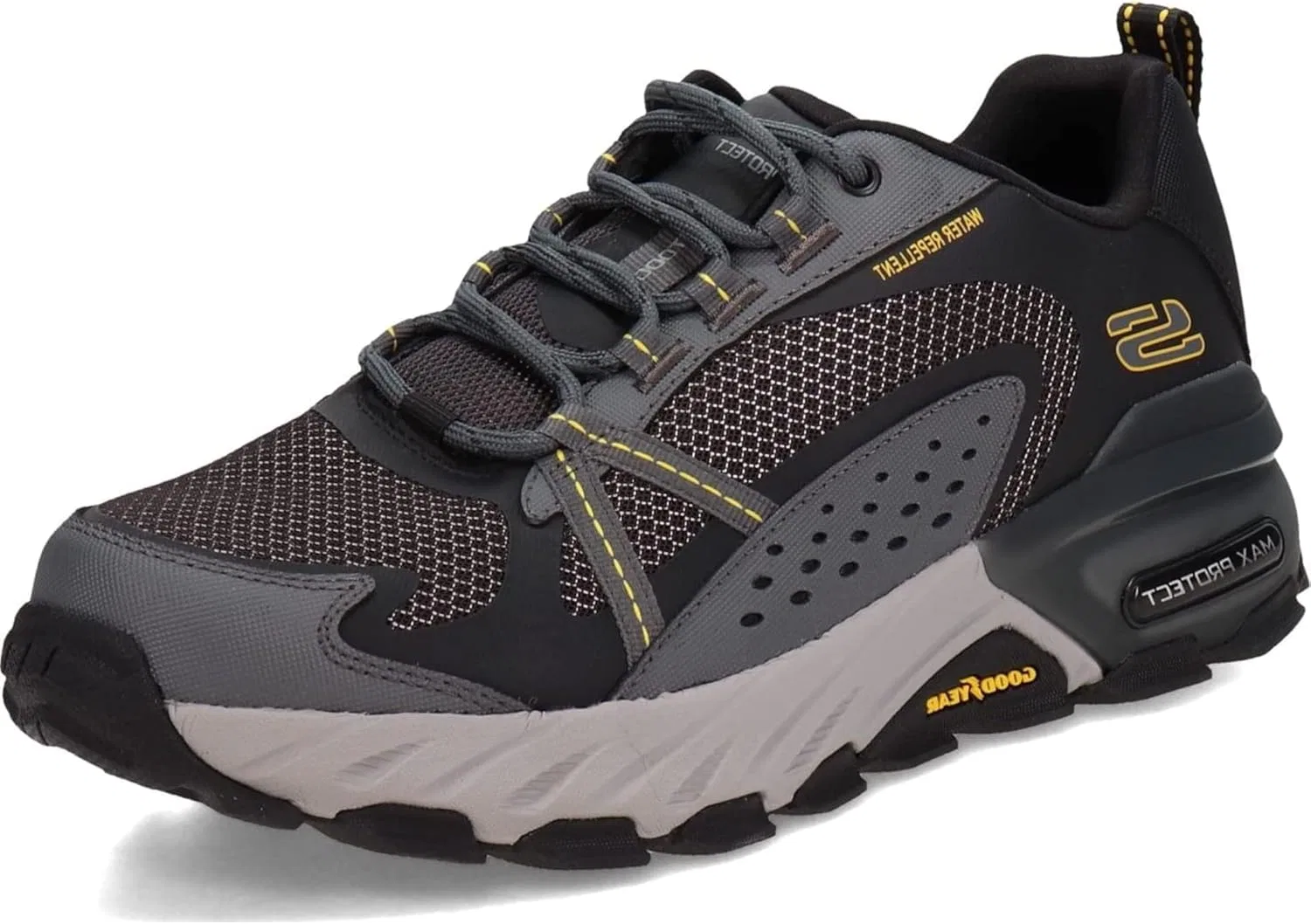 Мужские прогулочные кроссовки Skechers Max Protect, Black Leather Synthetic Mesh Charcoal Trim