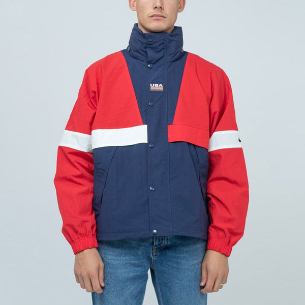 Куртка men's lab swoosh stripe splicing storage simple colorblock hooded jacket blue 'university red midnight navy' Nike, красный — фото 3