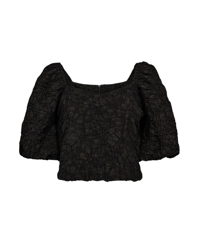 

Черный блестящий топ с рукавами-фонариками. Haute L'Amitiã, черный