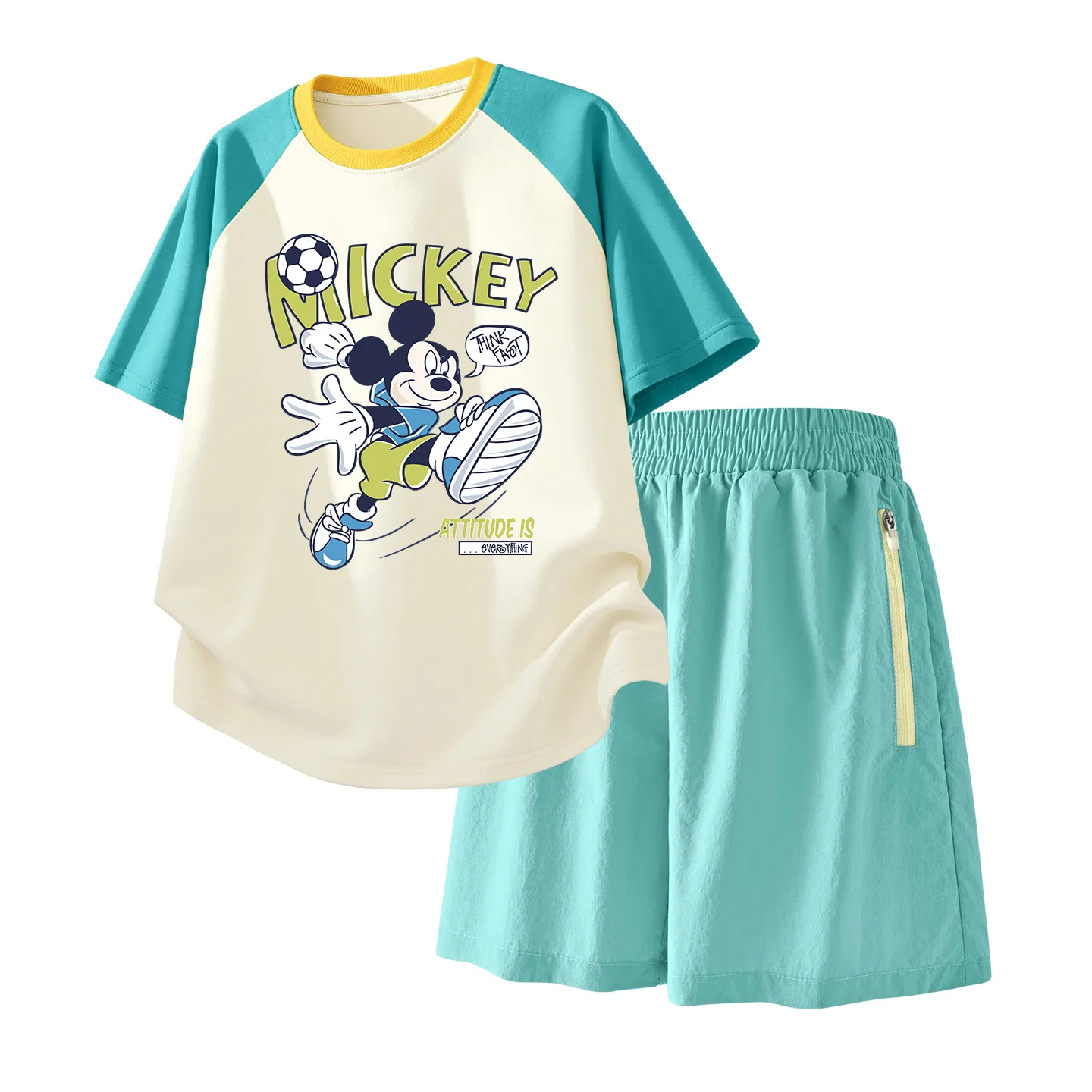Детский спортивный костюм Casual Sportswear 2 Piece Set Disney, Di Happy Brown Yellow+Solid Color Mint Green — фото 3