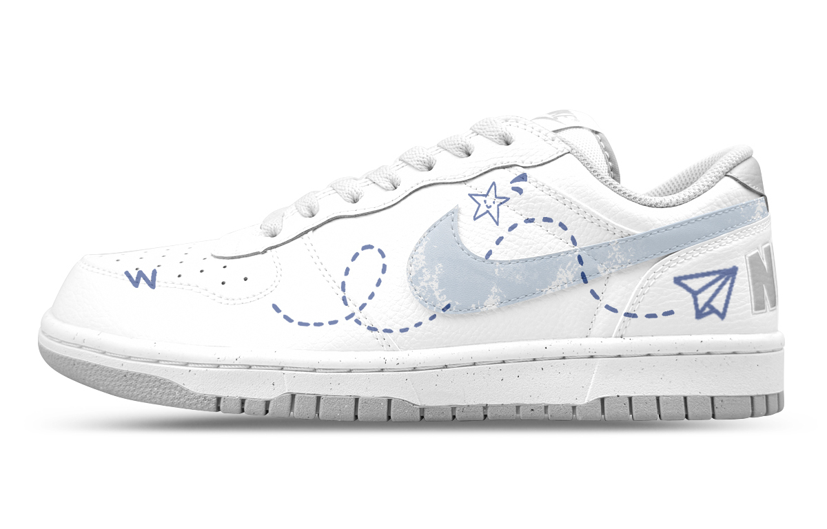 

Nike Мужские низкие кожаные износостойкие дышащие скейтбордистские кроссовки белого и синего цвета