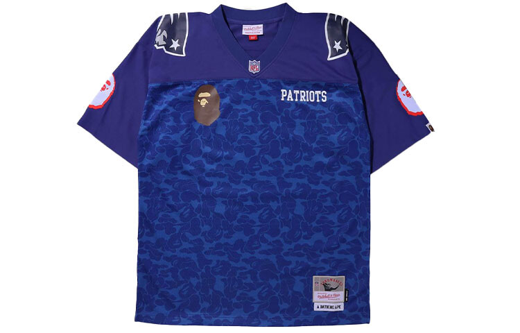

Футболка с совместным брендом Mitchell & Ness X Bape X Mitchell & Ness, унисекс, синяя A Bathing Ape, синий