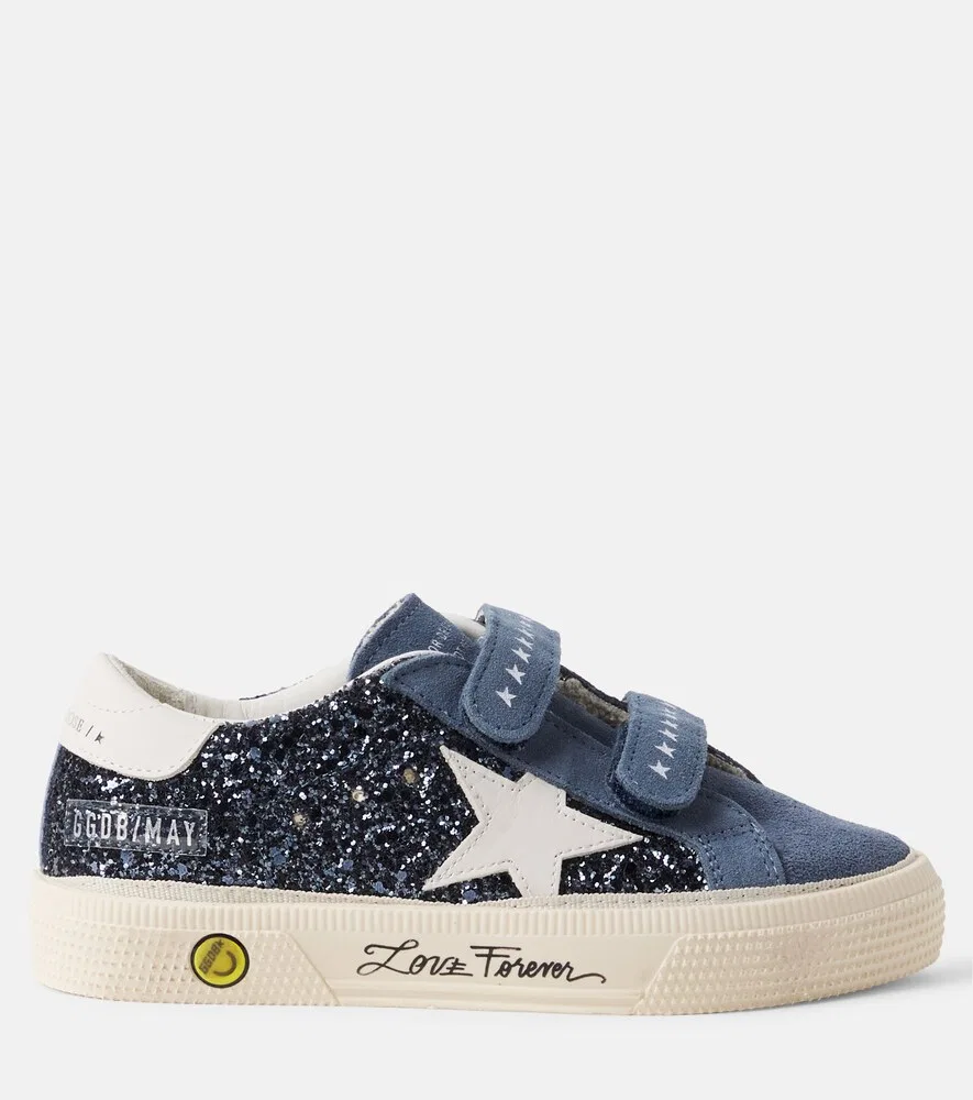 Майские замшевые кроссовки с блестками Golden Goose Kids, синий — фото 3