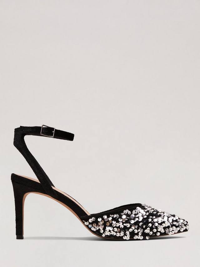 Бархатные туфли-лодочки с пайетками на каблуке Phase Eight, Black/Multi