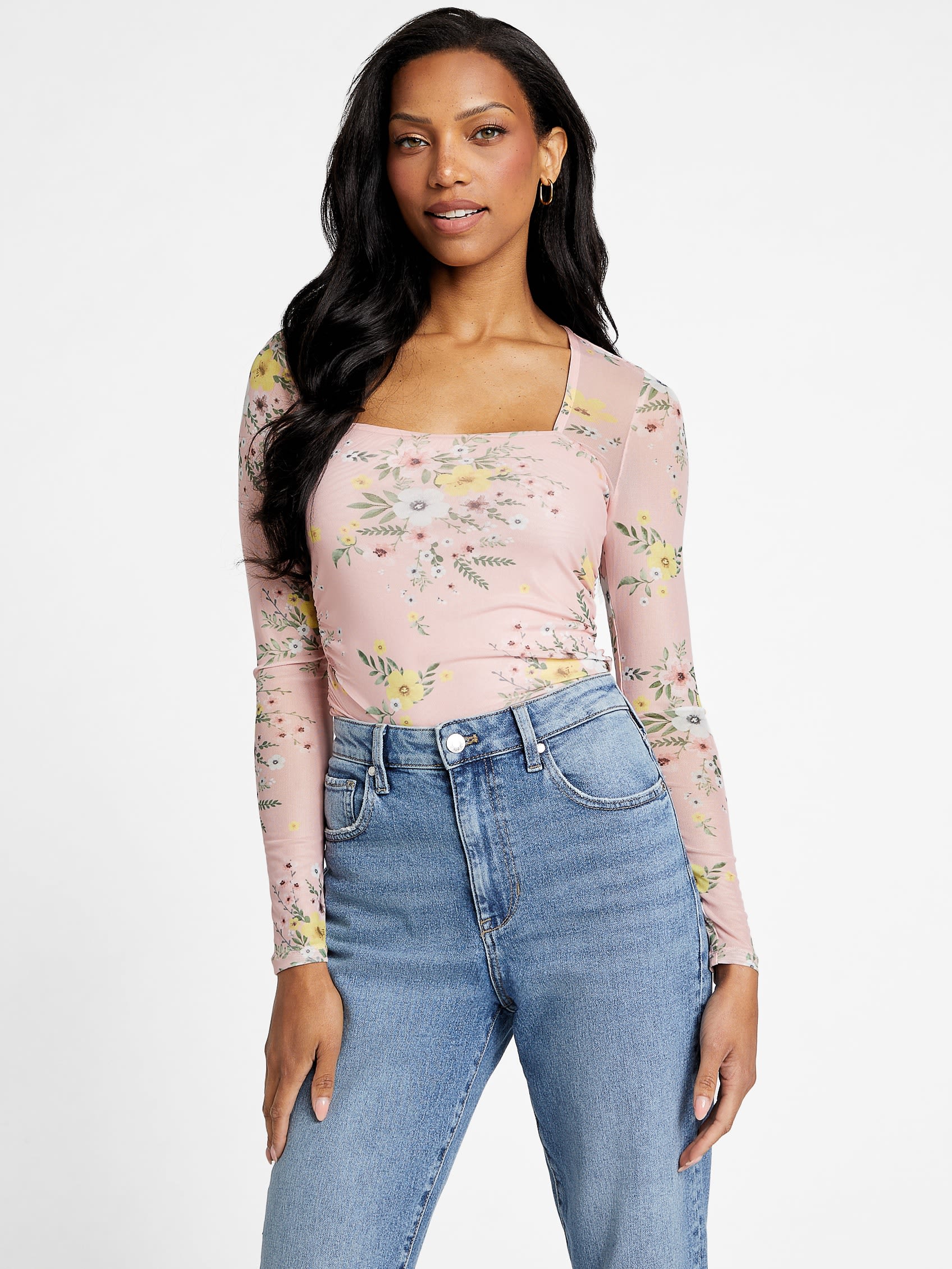 

Топ с принтом «Марси» Guess Factory, цвет pink roses multi