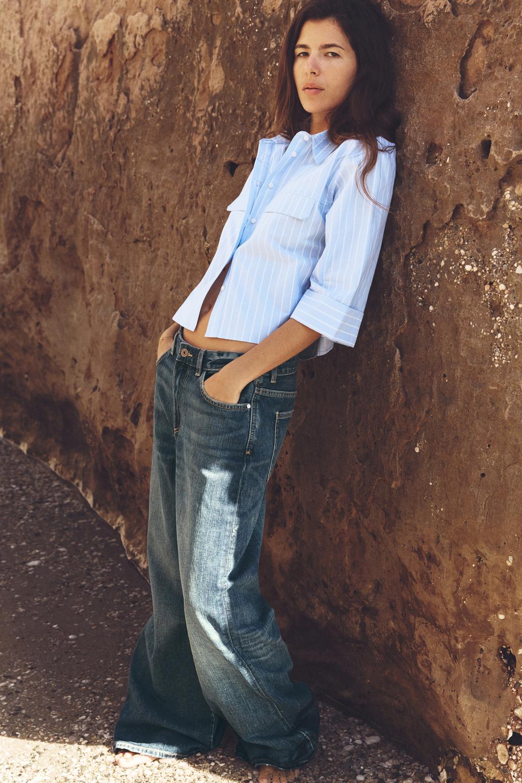 

Короткая оксфордская рубашка ZARA, цвет Cornflower blue
