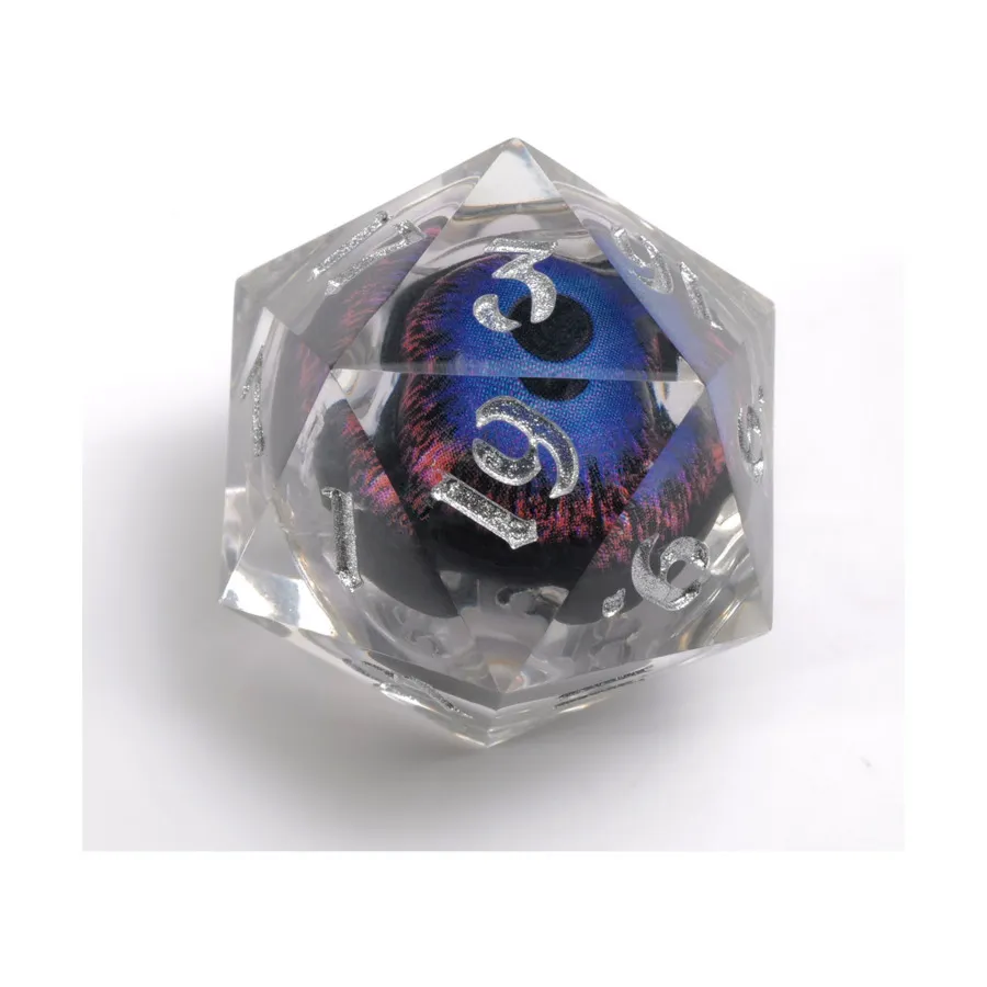 

D20 Глаз гоблина — фиолетовый ирис с серебром, Liquid Core D20s