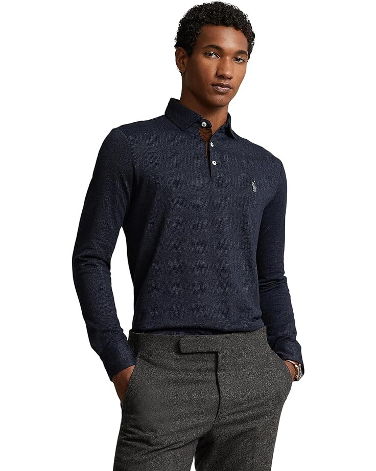 

Поло Polo Ralph Lauren Custom Slim Fit Herringbone Shirt, цвет Herringbone Jacquard Winter Navy Heather