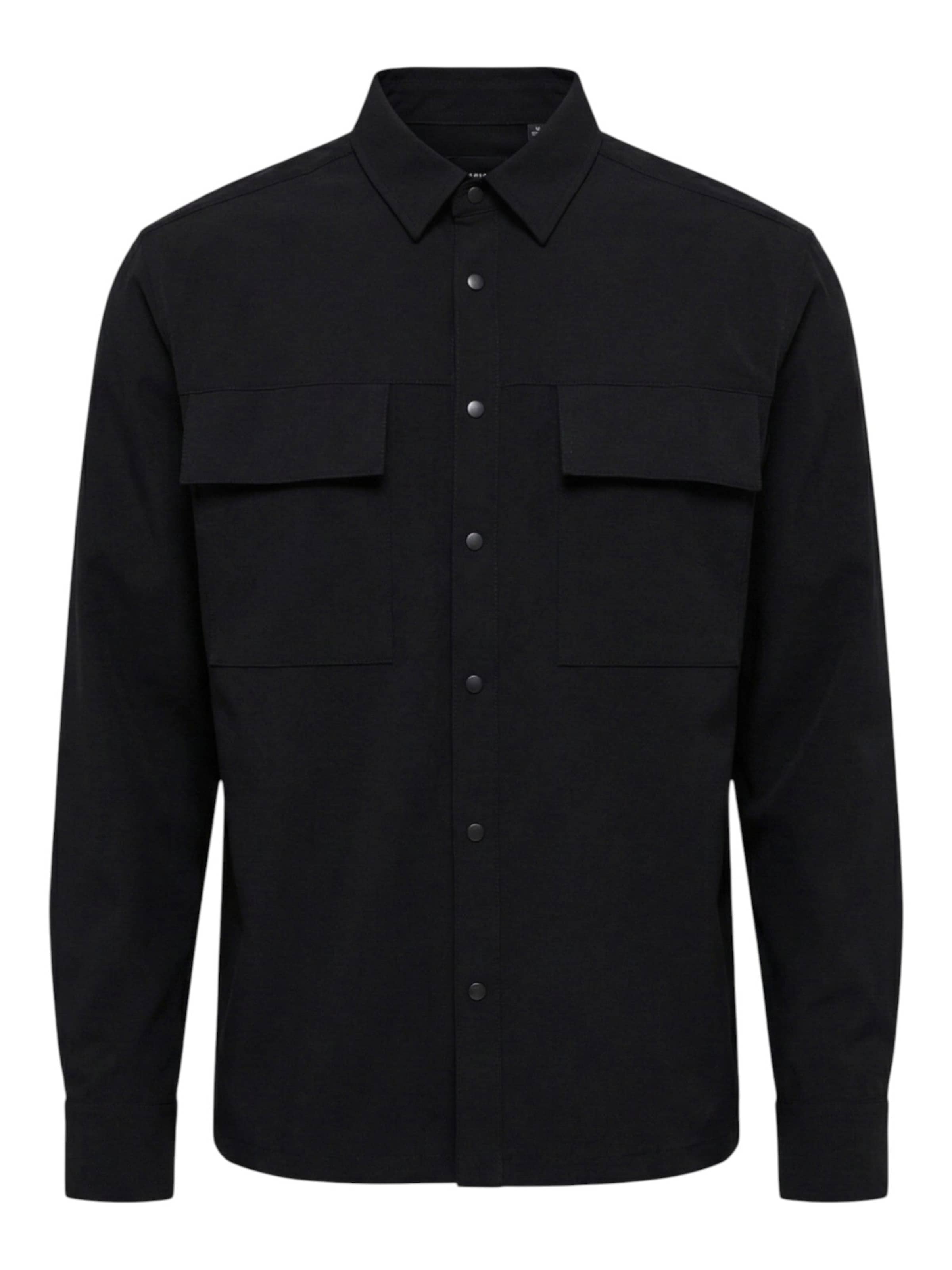 

TEESHOPPEN Рубашка на пуговицах 'Silas' Regular fit черного цвета