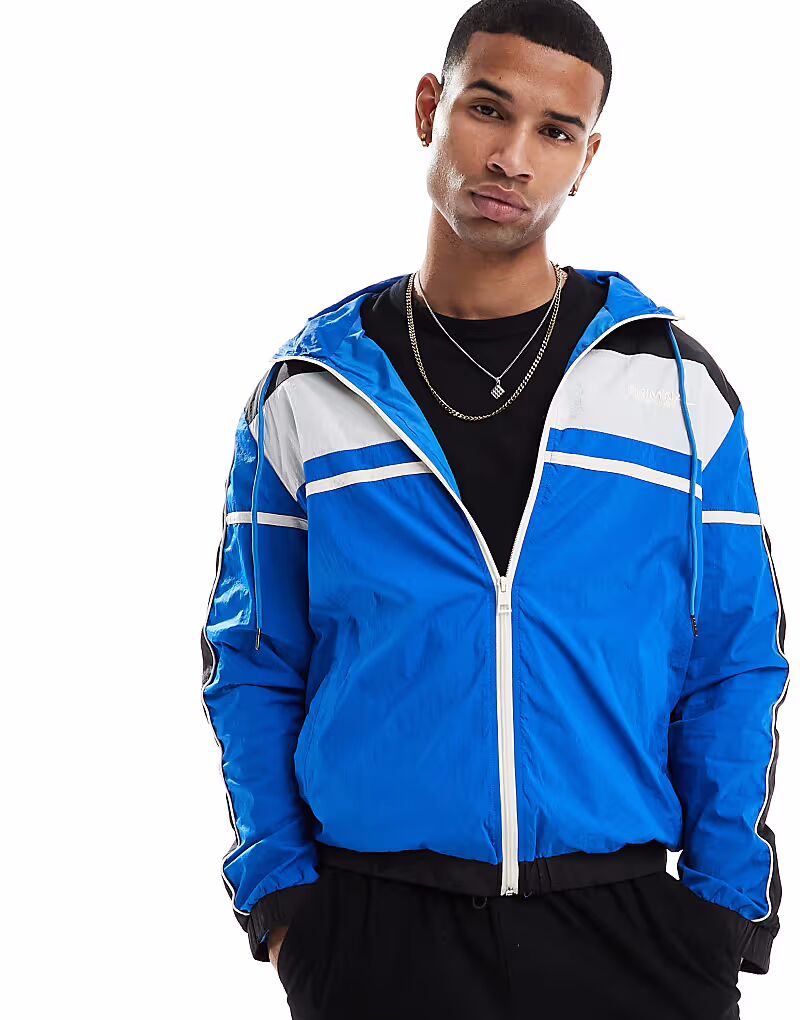 

Спортивная куртка Criminal Damage Nylon color block ч/б/б в черном/синем/белом цвете