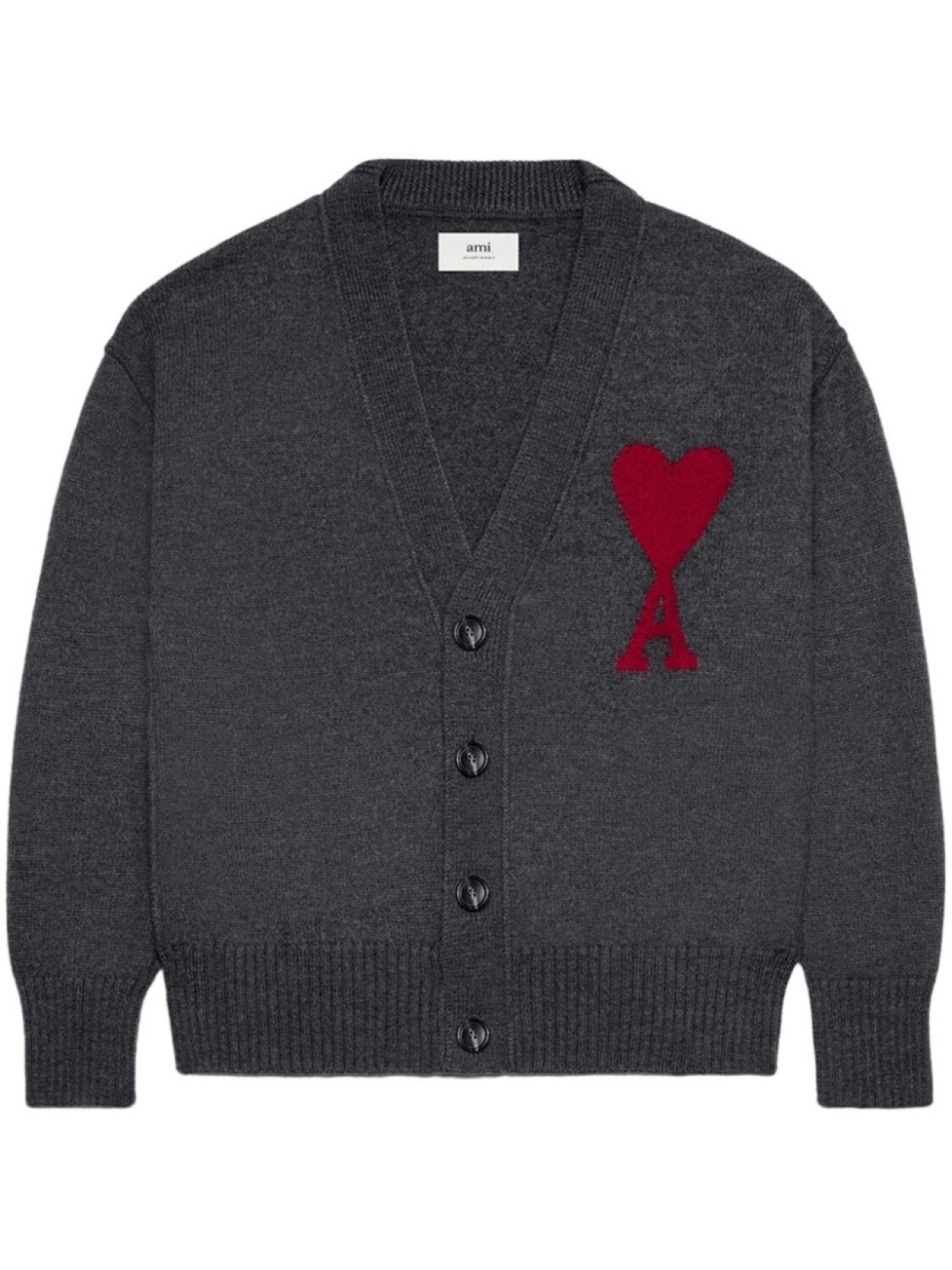 

AMI Paris шерстяной кардиган с монограммой Ami de Coeur, серый