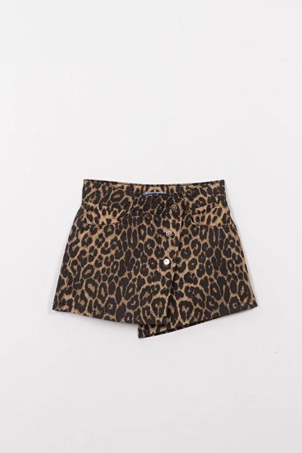 Детские шорты-юбка для девочек с принтом Girl'S Leopard Patterned Gabardine Shorts Skirt Pink Hippo Kids, Brown