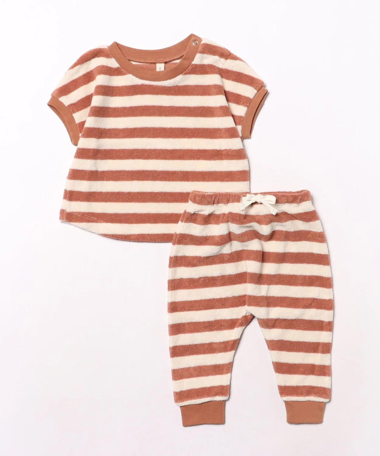 Детский комплект из футболки и штанов с полосатым принтом Amber Stripe Quincy Mae, Белый/Коричневый