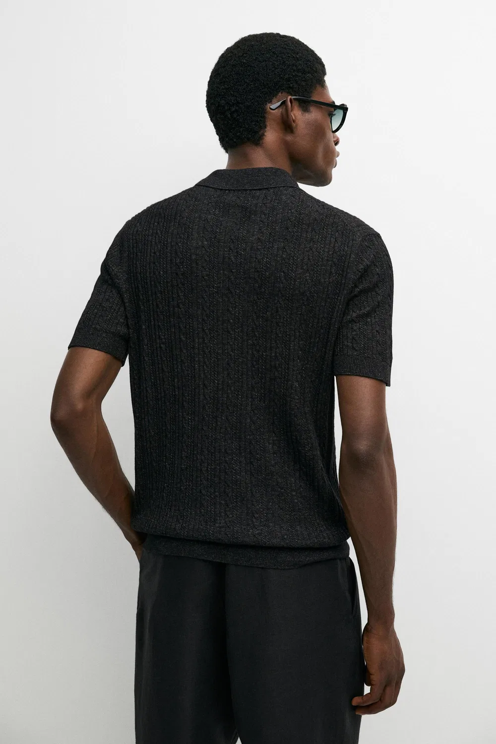 Поло Massimo Dutti 100% cotton knit, угольно-серый — фото 4